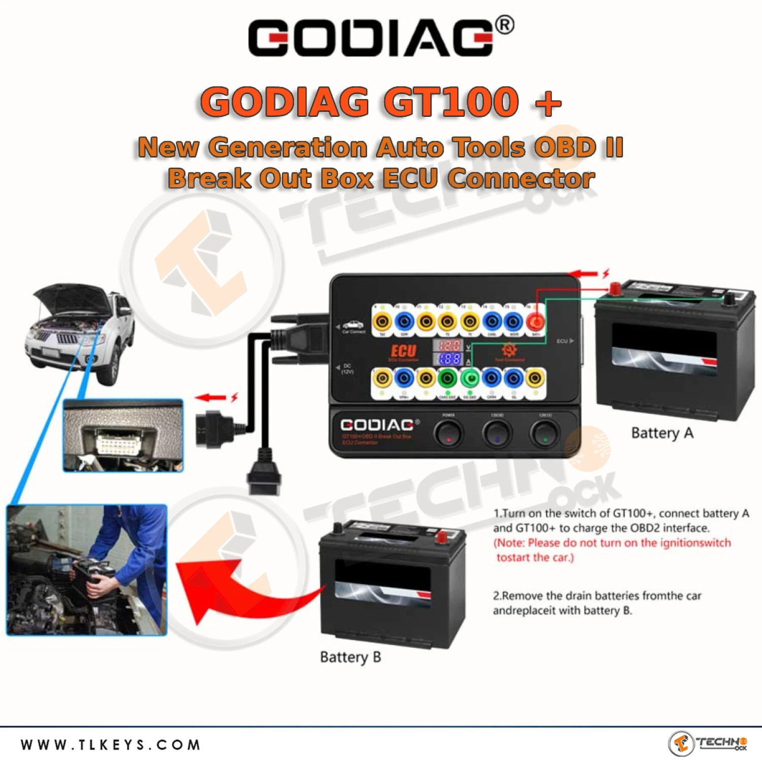 GODIAG-GT100-Replace-the-auxiliary-power-supply-for-the-battery