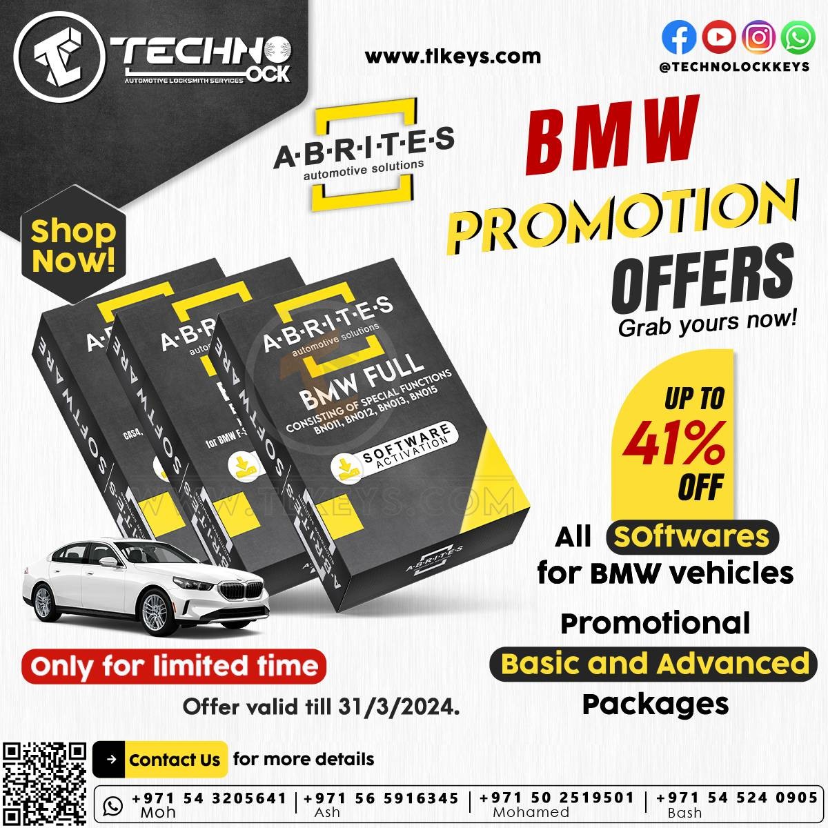 ABRITES offer 40% discount on licenses BN011, BN012, BN013, and BN015, in addition to a 40% discount on the BMW Full Pack