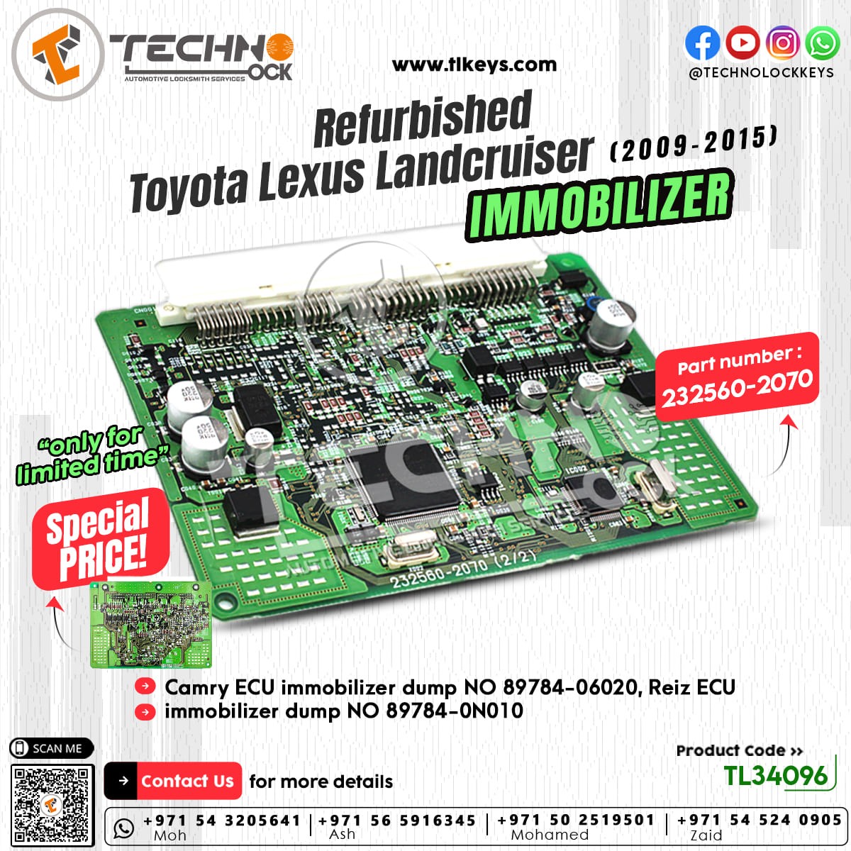 Refurbished Toyota Lexus Landcruiser 2009-2015 immobilizer 232560-2070