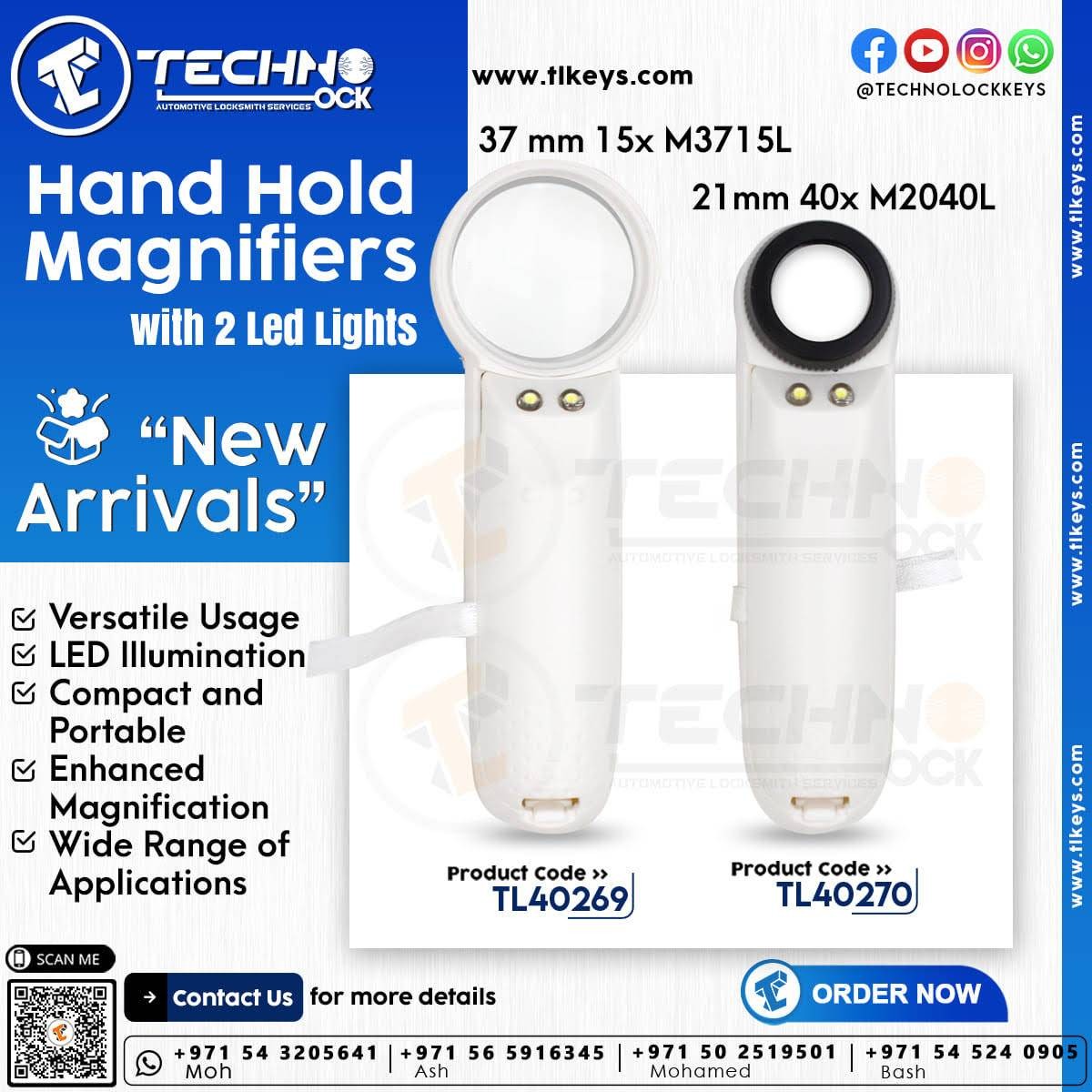 Hand Hold Magnifier 37 mm 15x M3715L with 2 Led Light