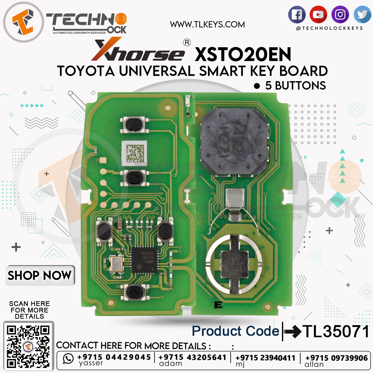 Universal XSTO20EN Xhorse Toyota XM38 Smart Key With 5 Buttons PCB Board