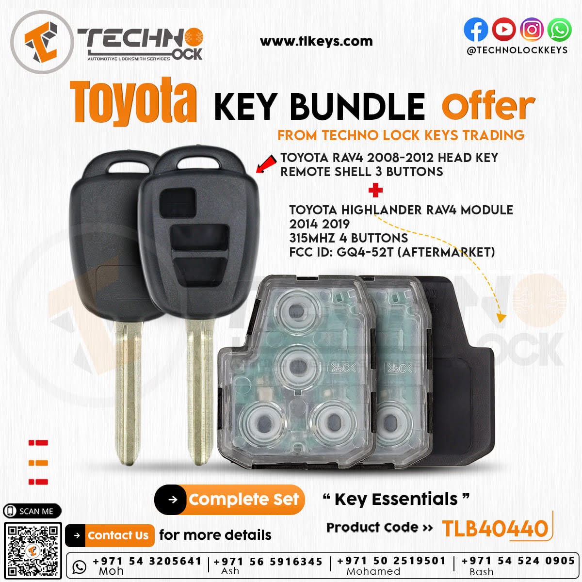 Toyota Key Bundle: Remote 2014-2019 + Shell 2008-2012