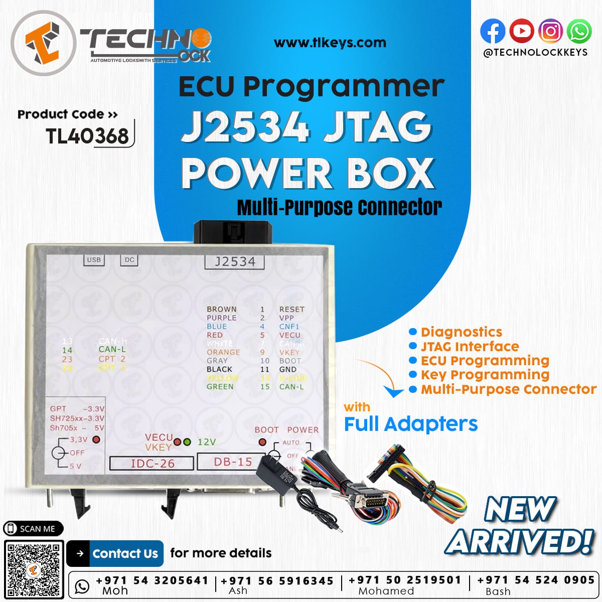 J2534 ECU Programmer with Power Box and Multi-Purpose Adapters