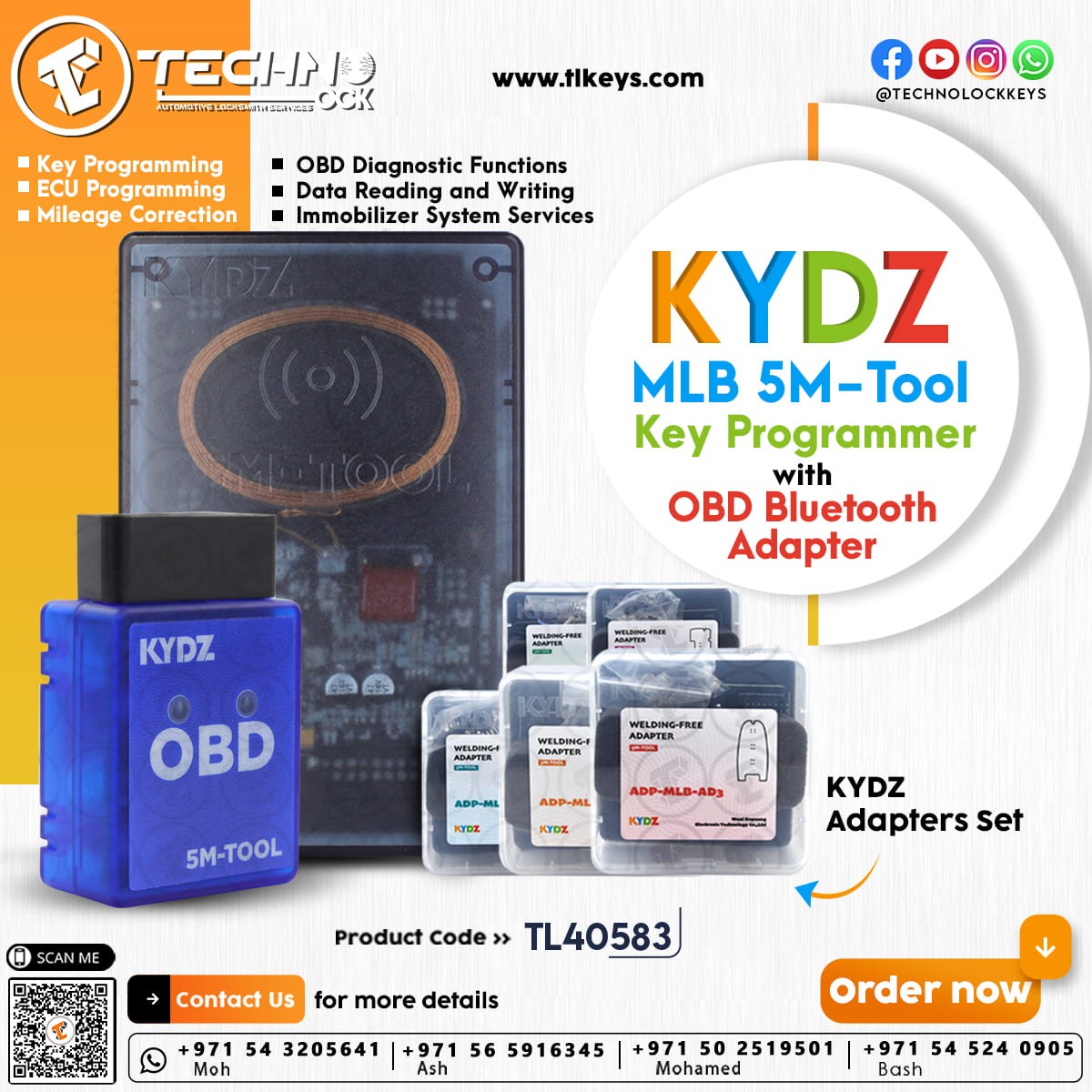 KYDZ MLB 5M-Tool Key Programmer with OBD Bluetooth Adapter