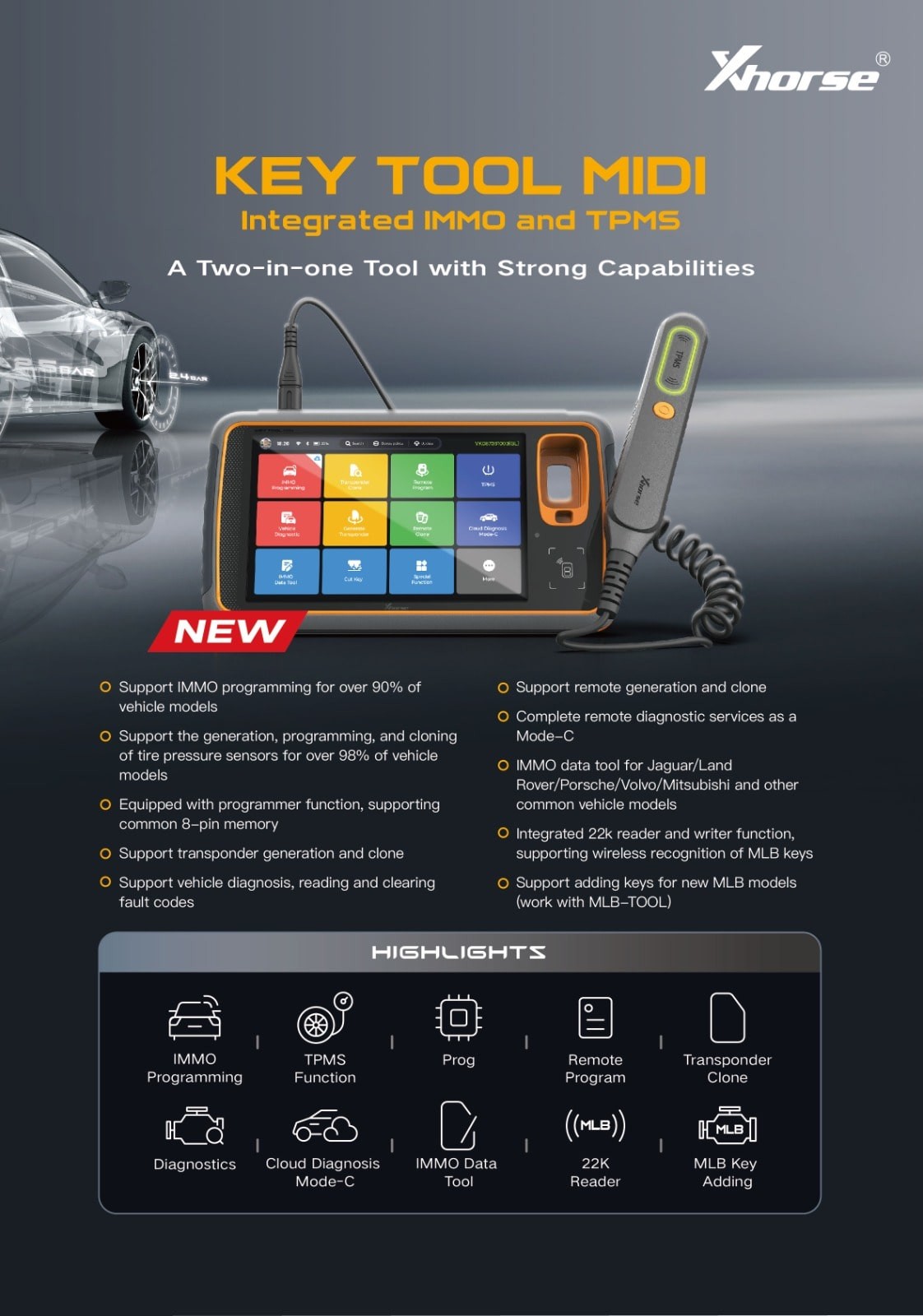 Xhorse Key Tool MIDI - IMMO & TPMS Device Xhorse Key Tool MIDI: All-in-One IMMO, TPMS, Programming & Diagnostics
