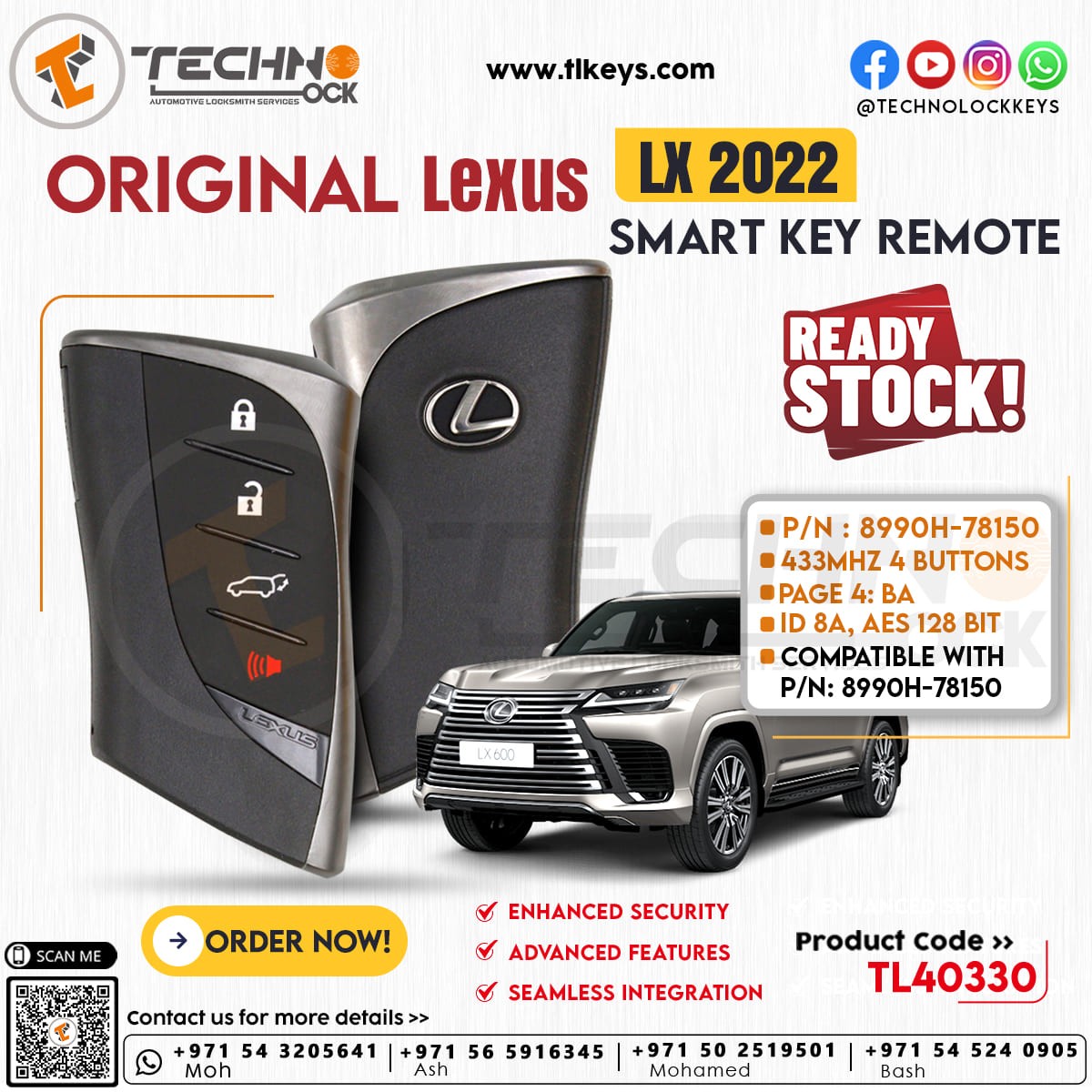 Genuine Lexus LX 2022 Smart Key P/N: 8990H-78150