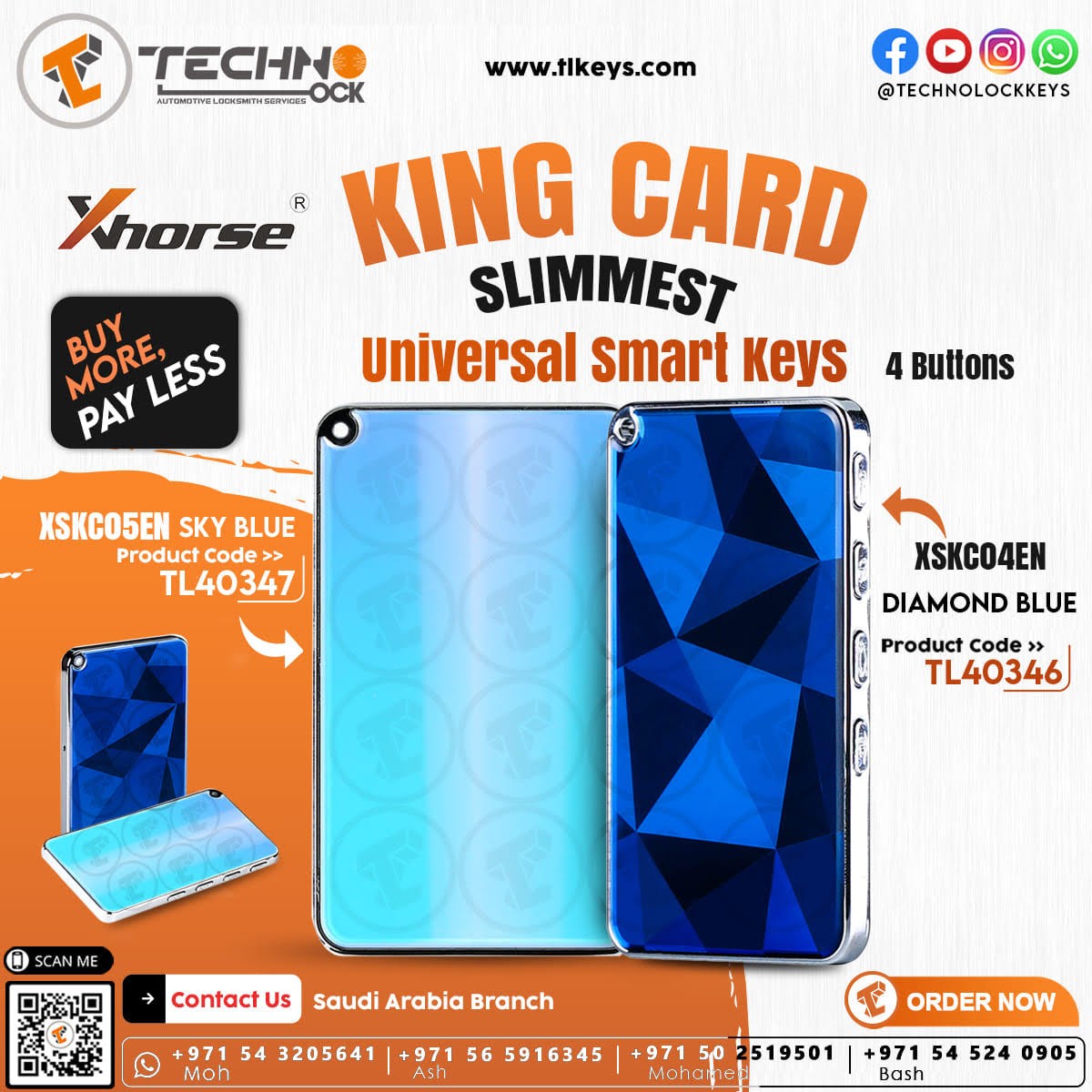 Xhorse XSKC05EN XSKC04EN King Card Slimmest Universal Smar Key 4 Buttons