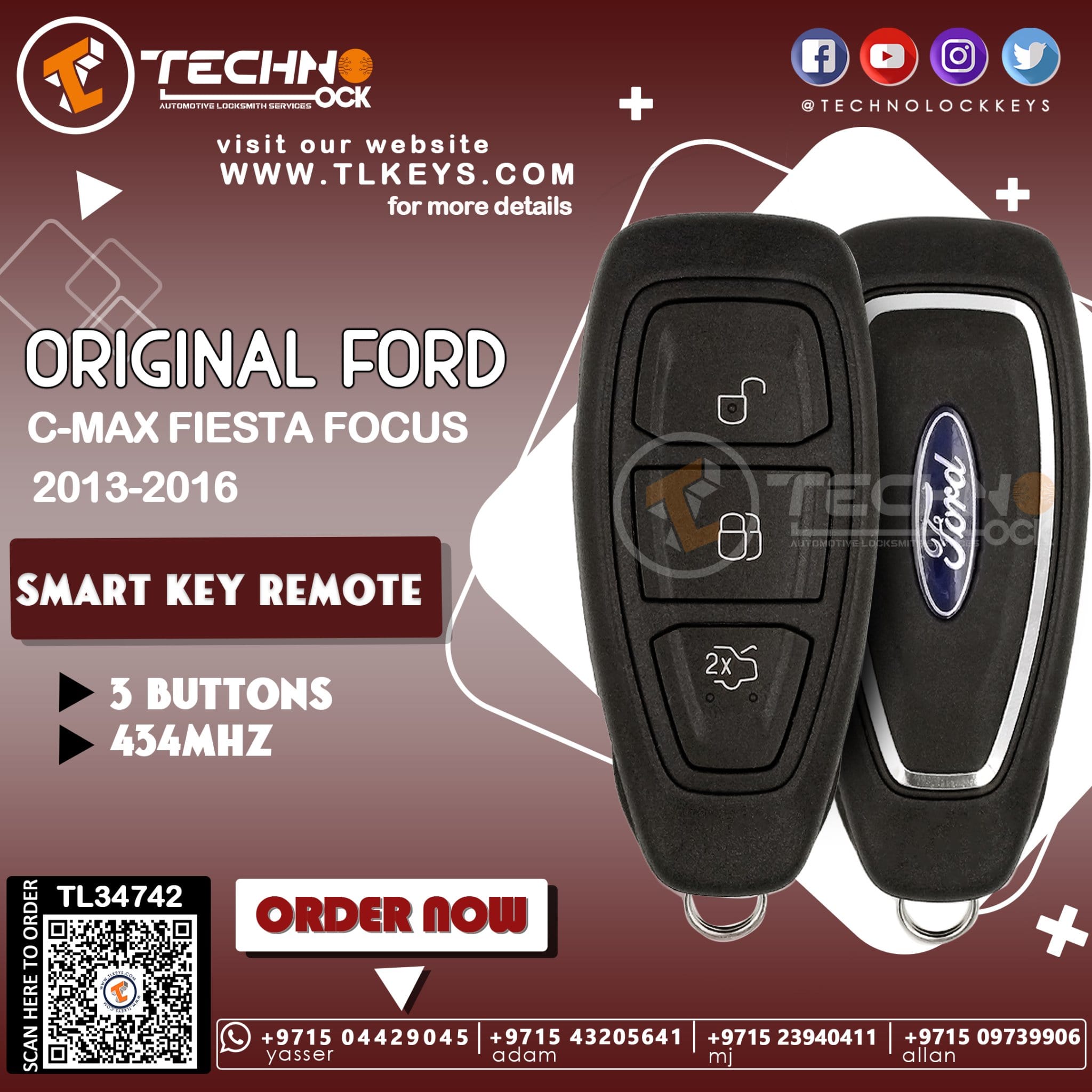 2013-2016 Smart models with 2+1 Buttons Lock, Unlock, Trunk