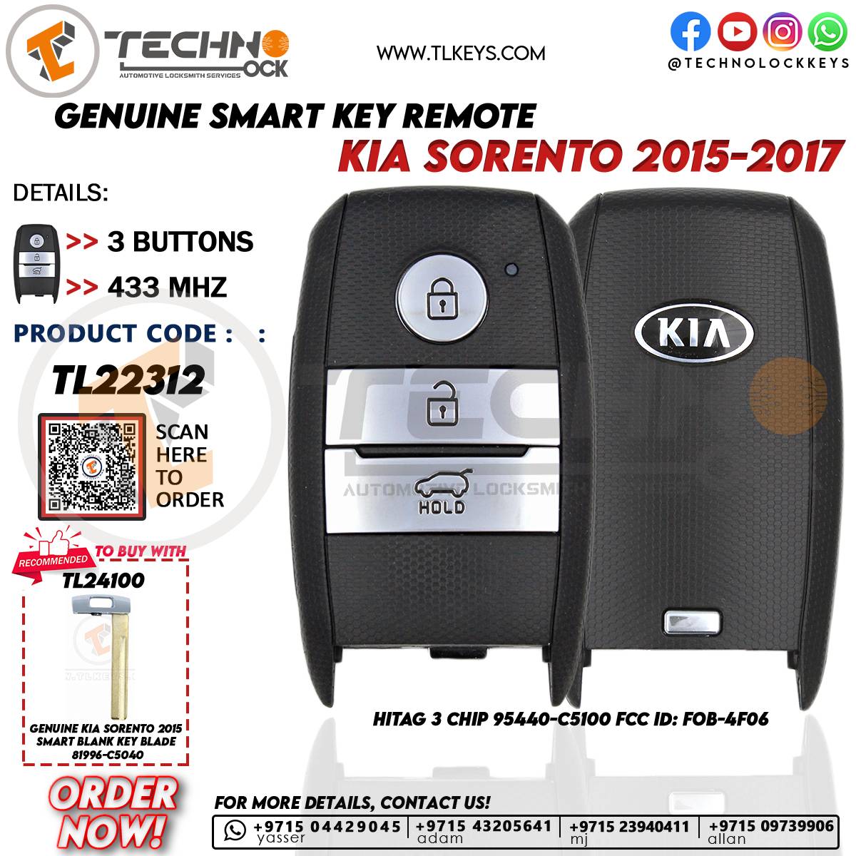 OEM Remote KIA 3 Buttons