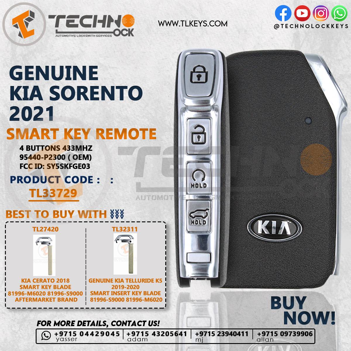 OEM Remote KIA 4 Buttons Lock, Unlock, Trunk, Automatic Start Buttons