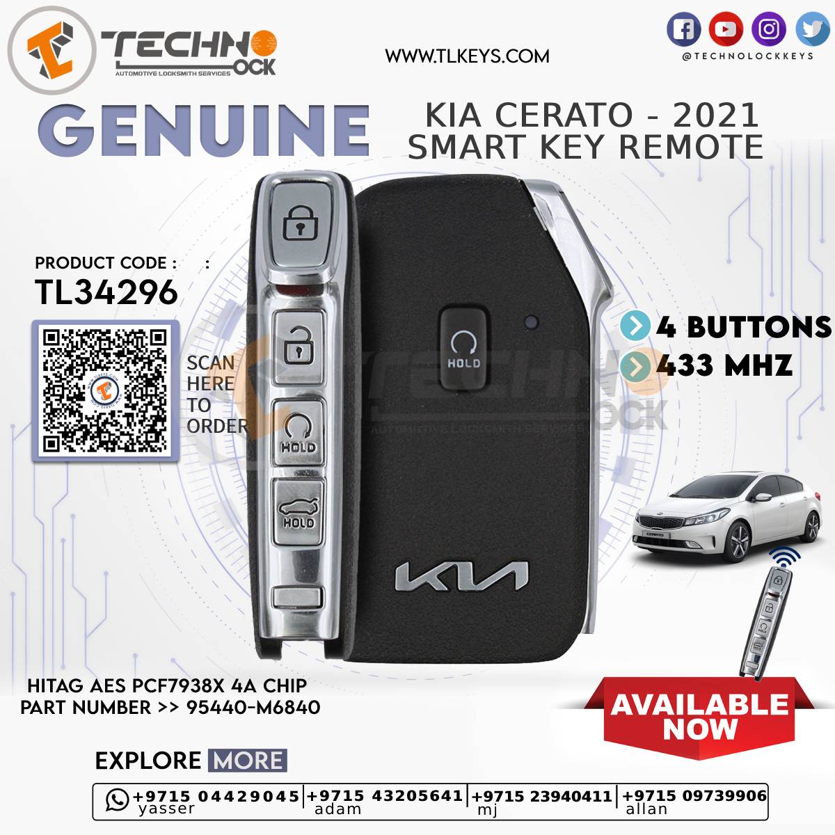 Smart-Key-Remote-4-Buttons-433-MHz