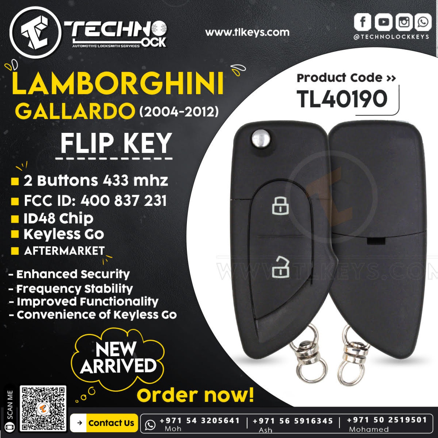 Unveiling the Lamborghini Flip Key 2 Buttons 433MHz Aftermarket Wonder with FCC ID: 400 837 231