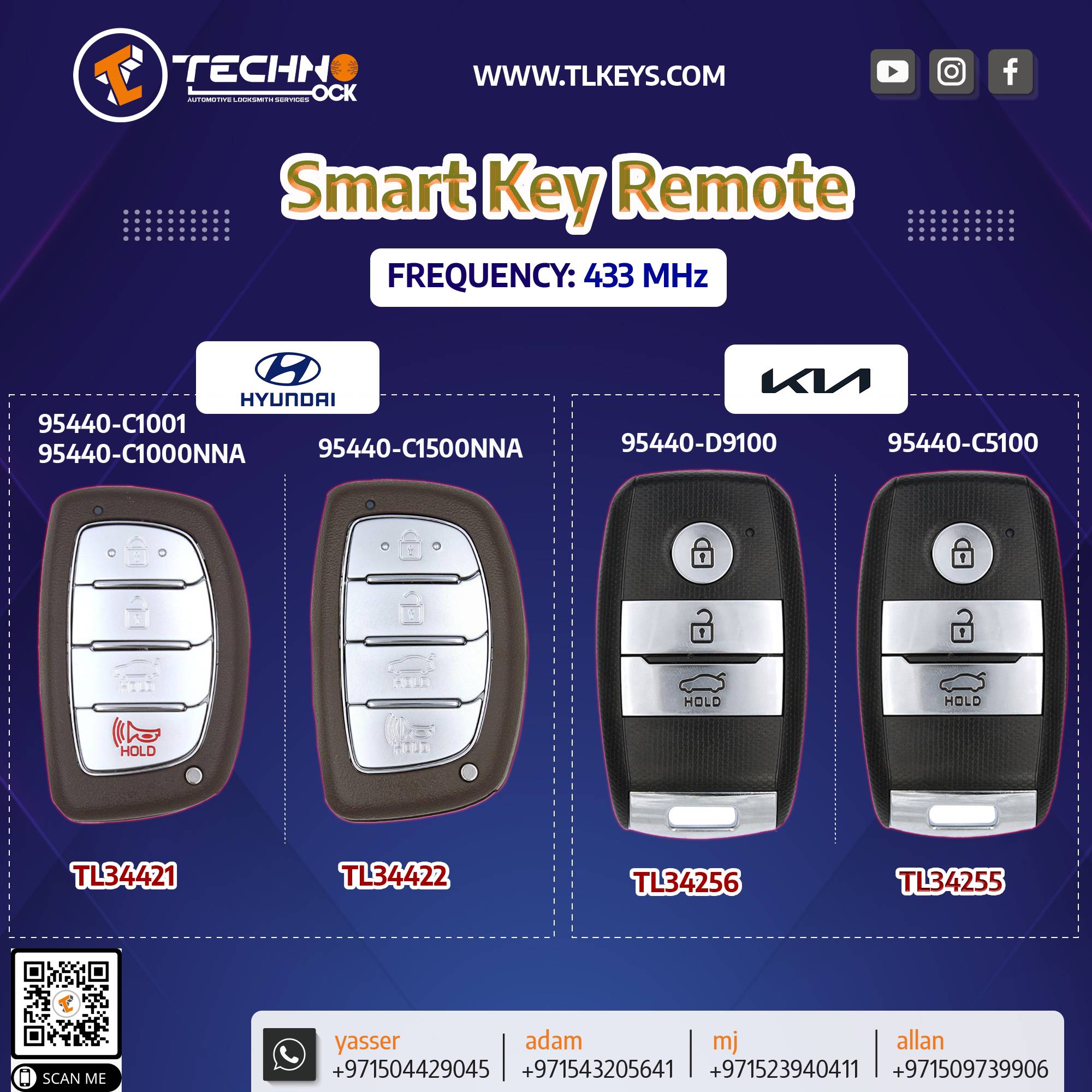  Key Remote Smart kia Hyundai FREQUENCY: 433 MHz