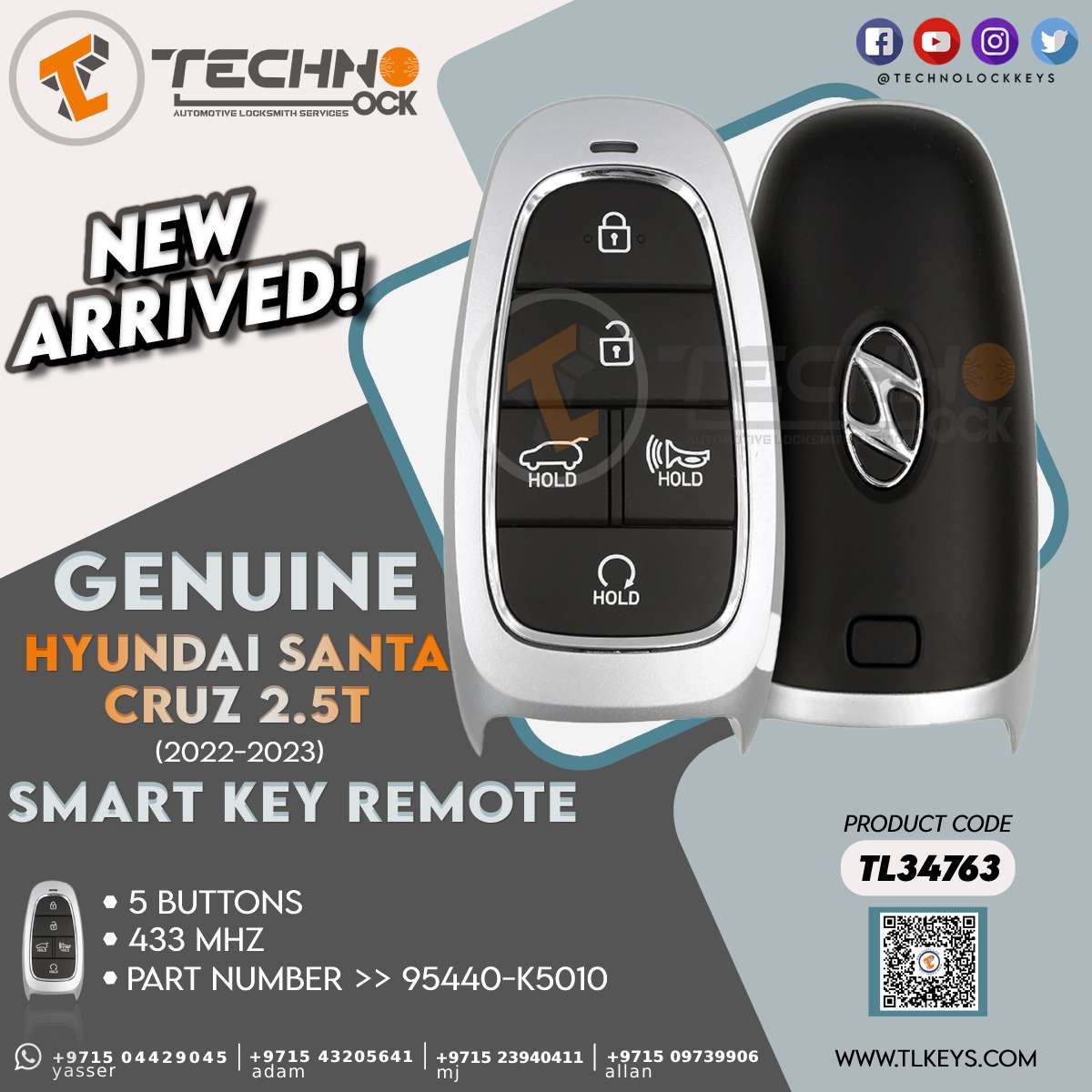 Smart remote with 5 Buttons Lock, Unlock, Panic, Trunk, and AutoStart