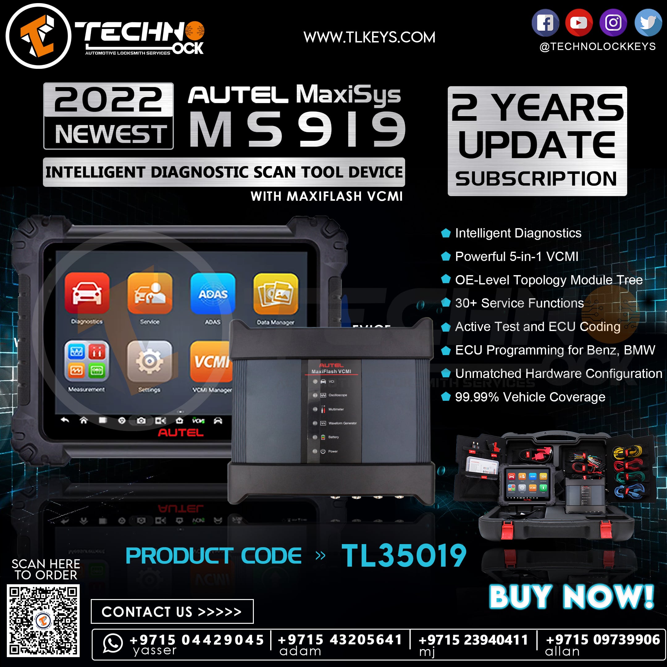 MaxiSYS MS919 OBDII Bi-Directional Diagnostic Scanner Device