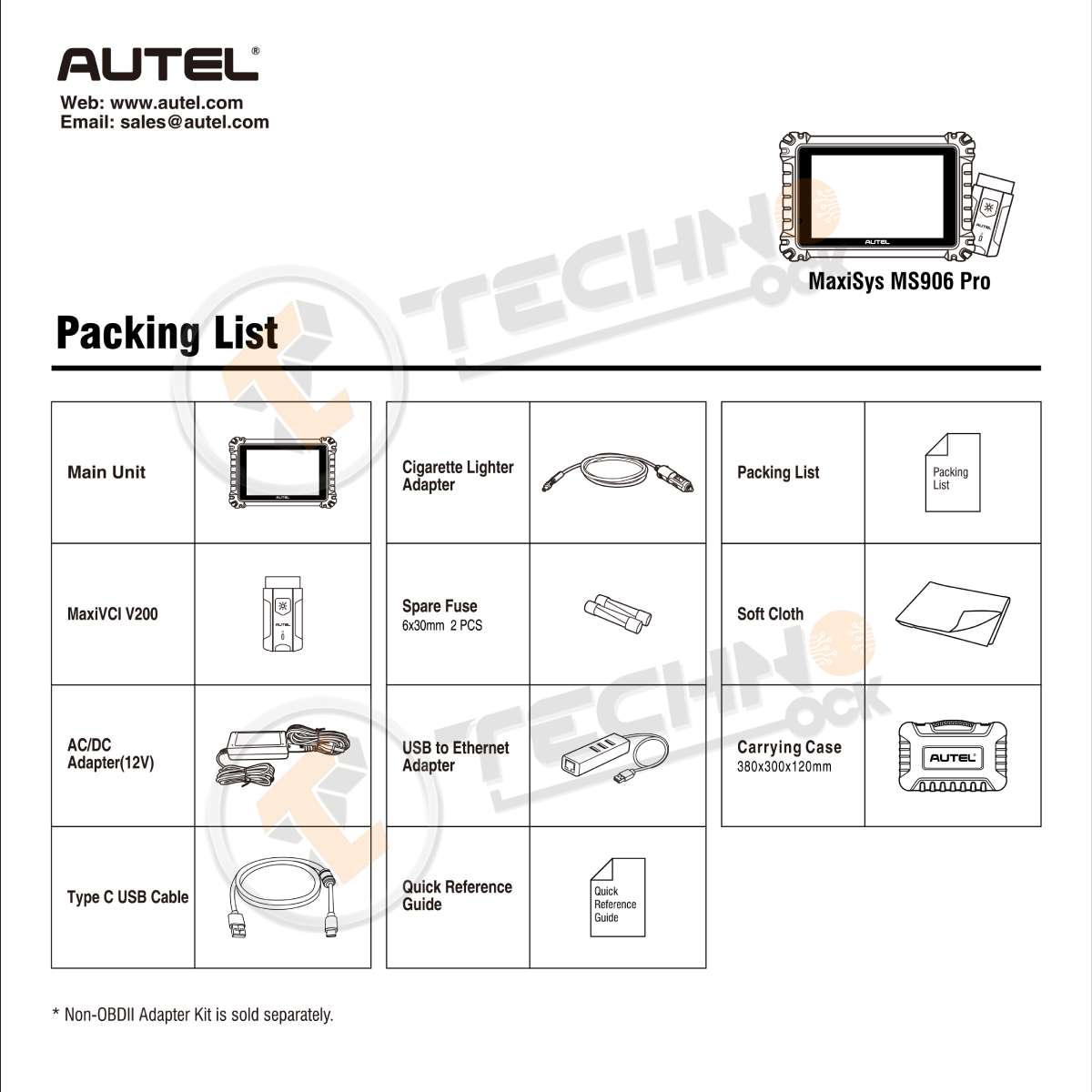 Autel Automotive MS906 Pro Package List