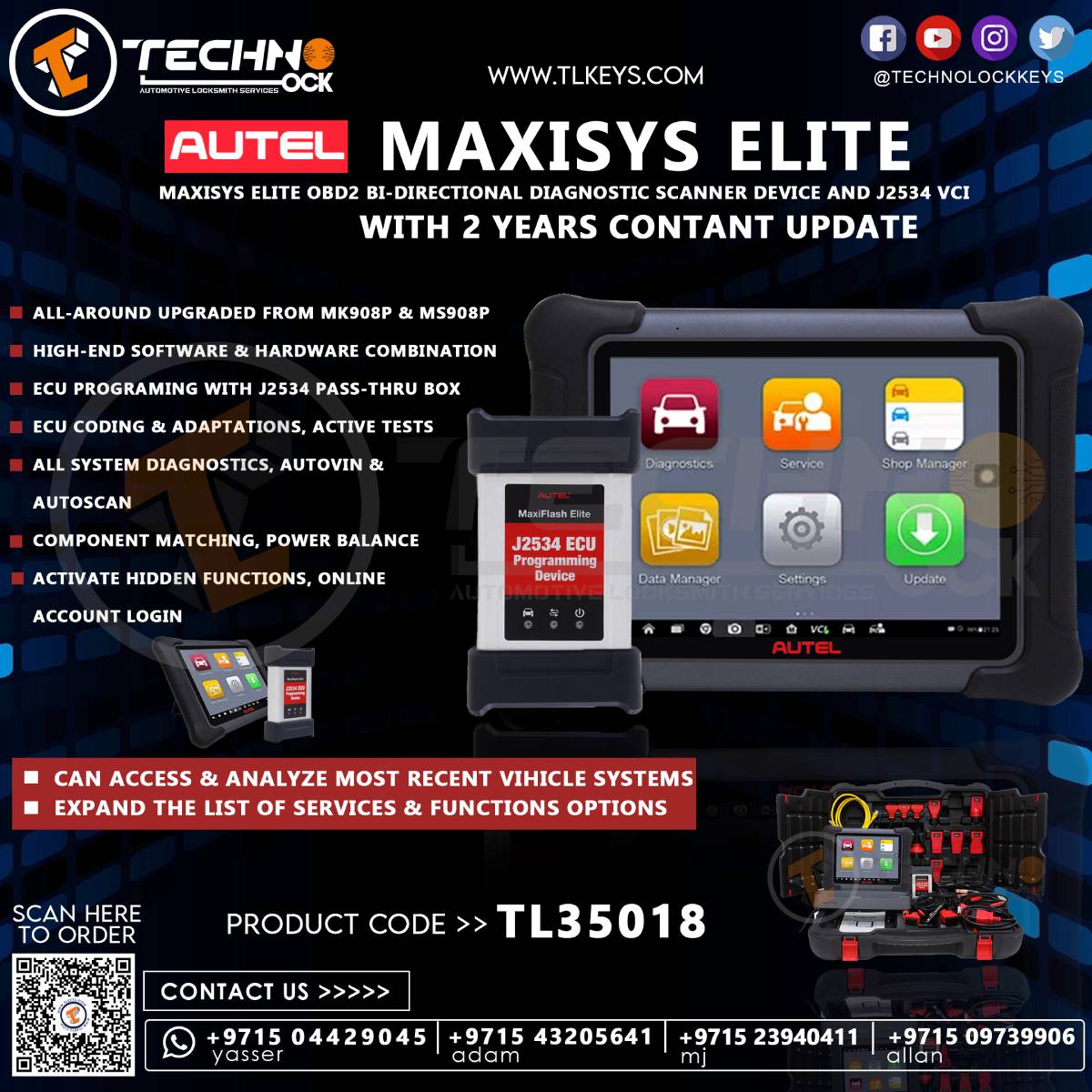 MAXISYS ELITE OBD2 BI-DIRECTIONAL DIAGNOSTIC SCANNER DEVICE AND J2534 VCI