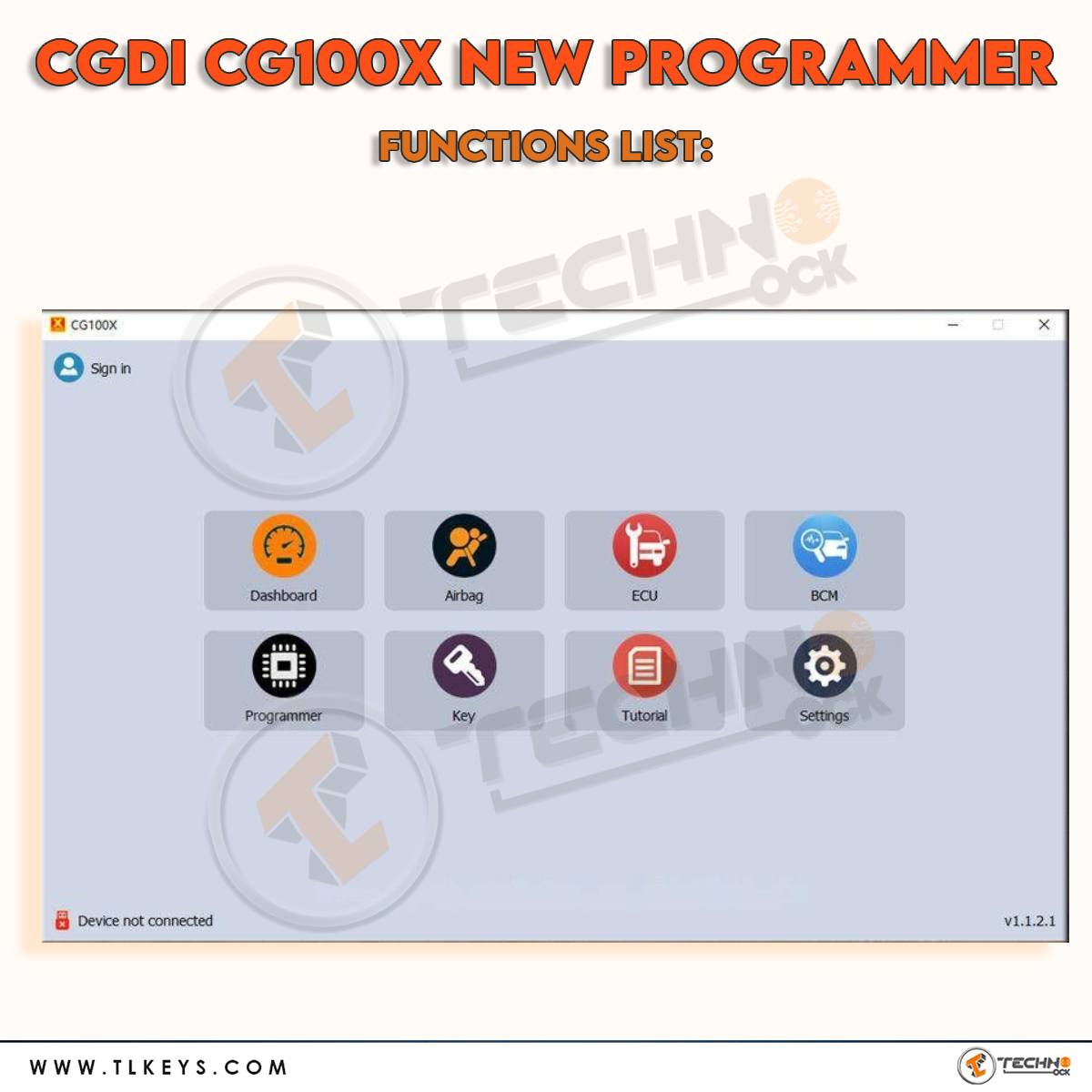 CG100X Car Programmer Functions List