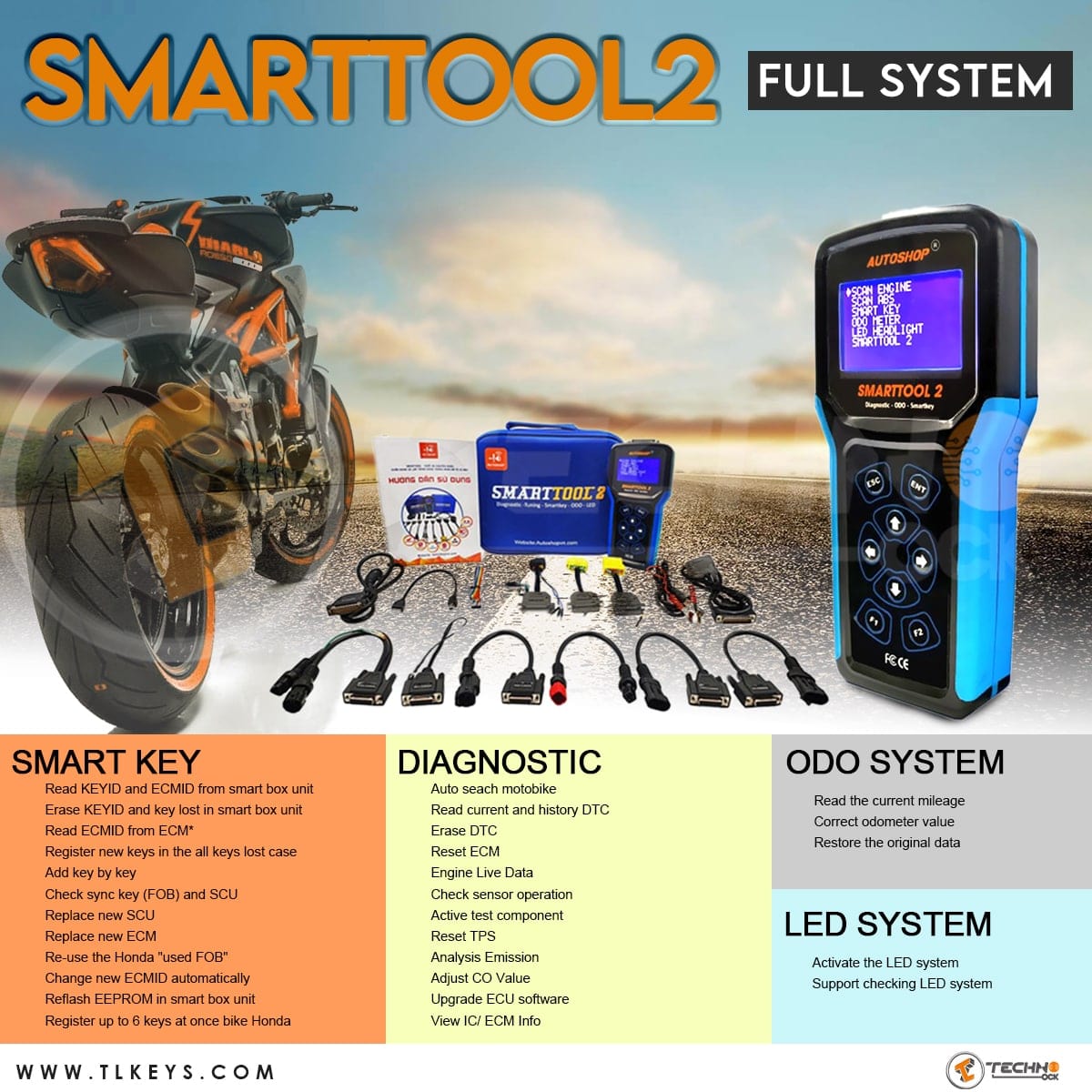 motorbike scanner Full system Diagnostic smart key ODO functions SMART TOOL2