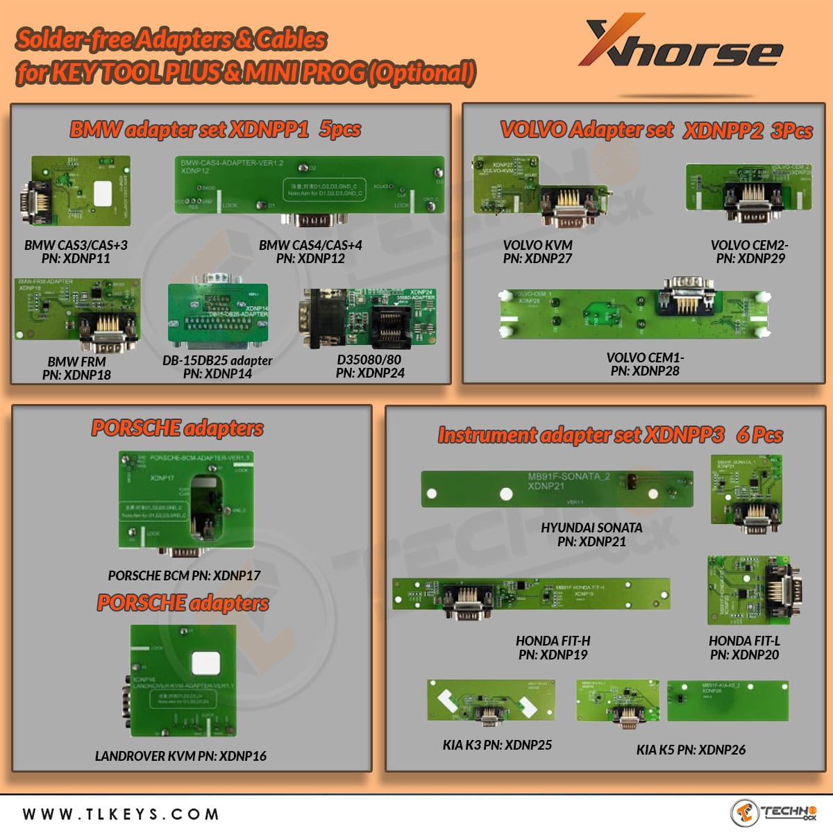 Xhorse 16pcs Solder-Free Adapters Cables Full Set XDNPP0CH Work With VVDI MINI PROG and KEY TOOL PLUS Key Programmer