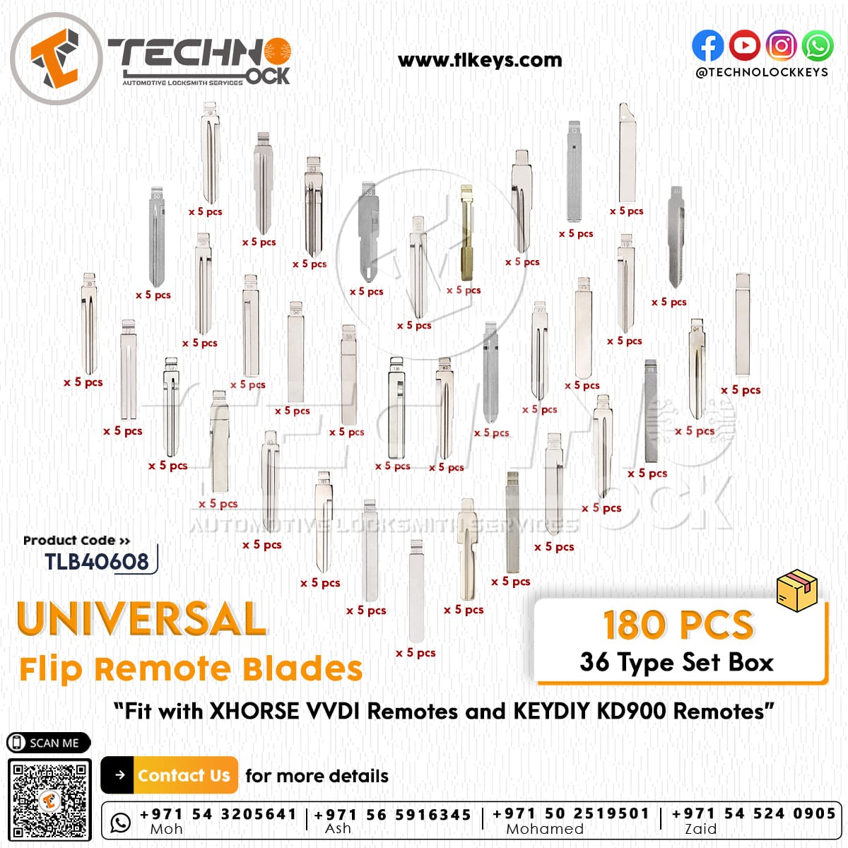 Universal Flip Remote Blade Set - Xhorse KeyDiy KD Remote Blades for Various Car Models