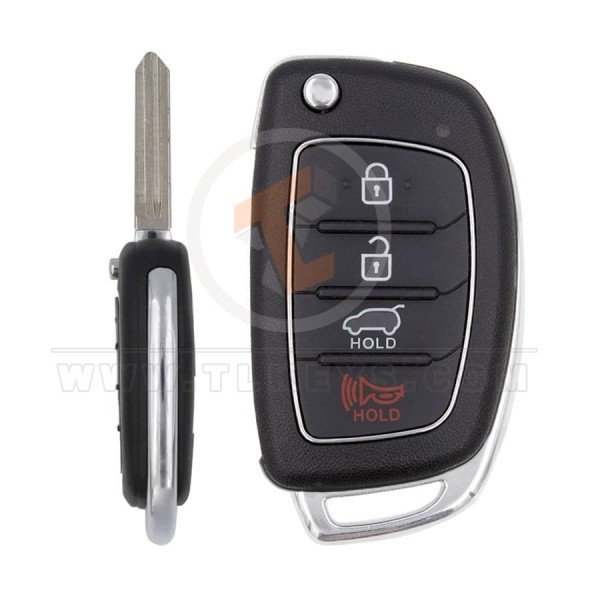 hyundai flip key remote shell 4buttons suv trunk with left groove cutting blade aftermarket 34893 main - thumbnail