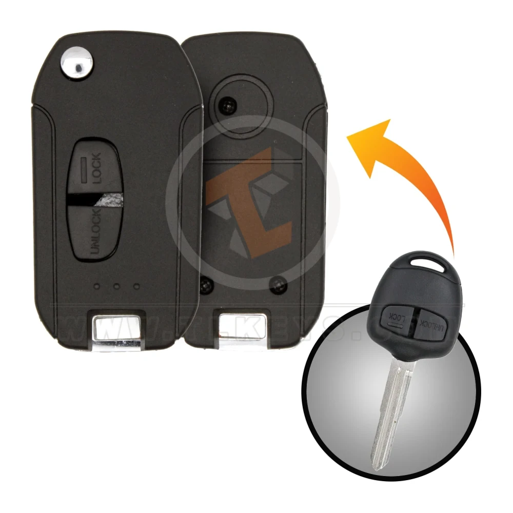 Mitsubishi pajero modified flip remote key shell 2 buttons details