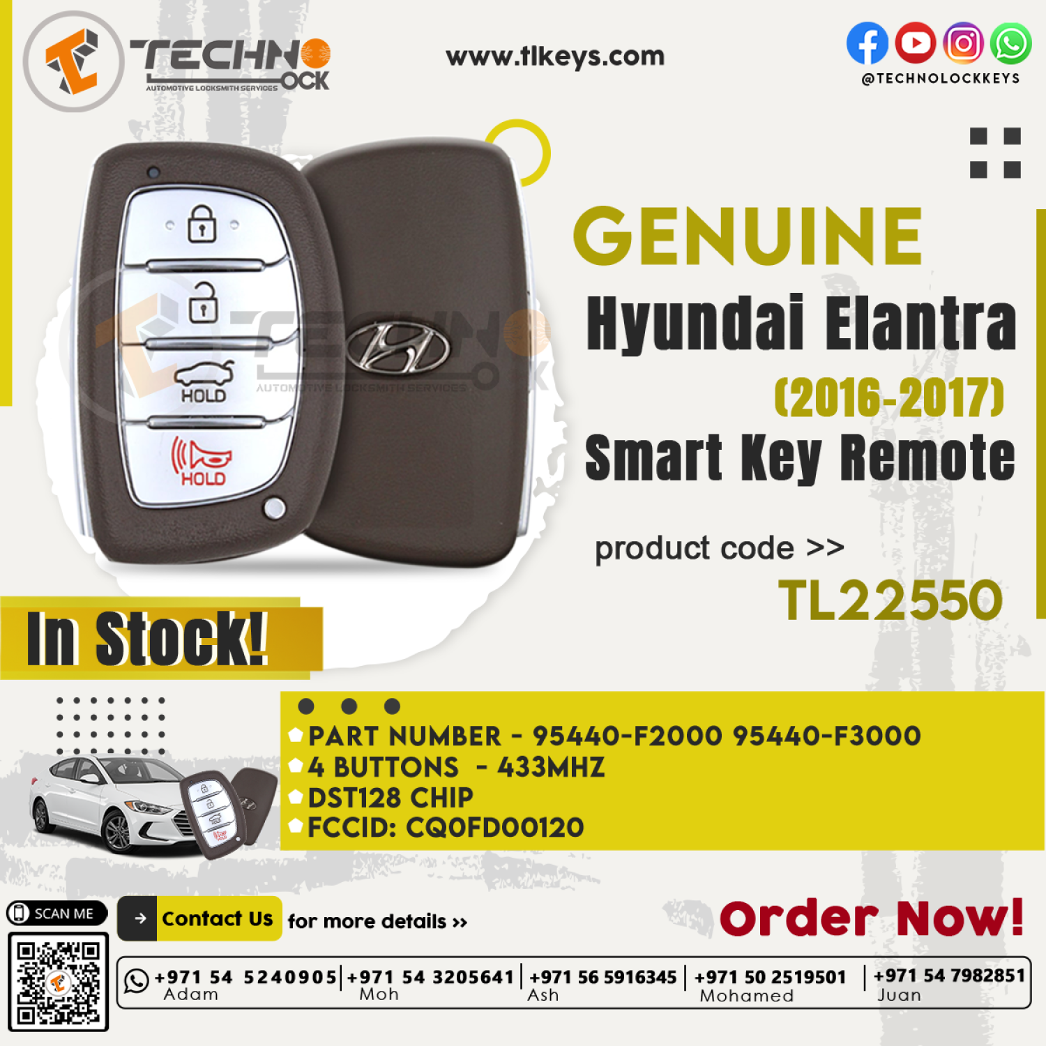 Genuine Smart Proximity Remote for Hyundai Elantra - Part Number 95440-F3000
