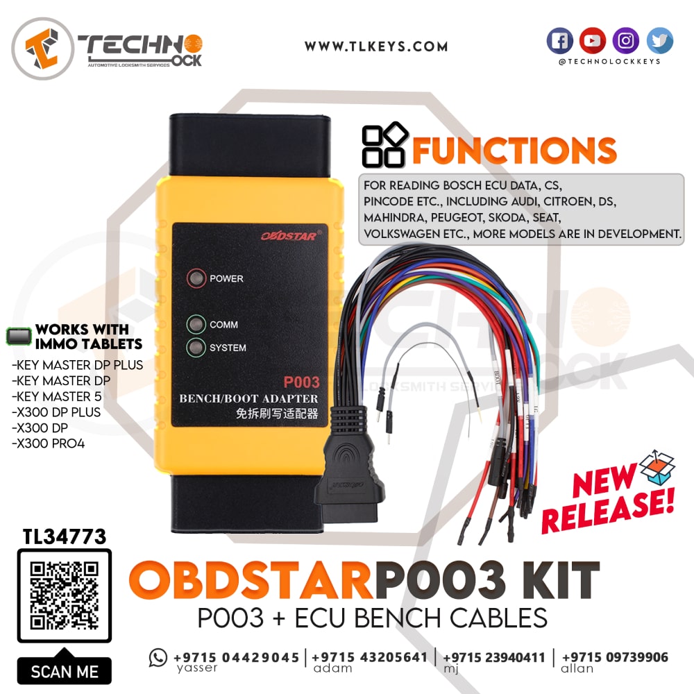 OBDSTAR P003 Kit working with OBDSTAR IMMO series tablets, which is designed for reading BOSCH ECU data, CS, Pincode etc., including Audi, Citroen, DS