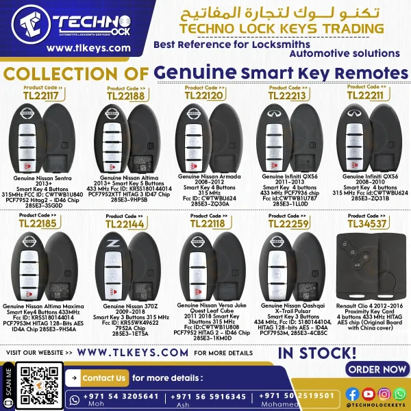 Genuine Renault and Nissan smart key remotes collection.